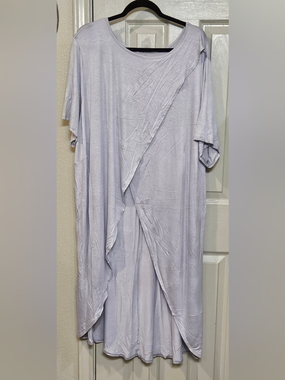 Canari Light Silver Short Sleeve Draped High-Low Tunic